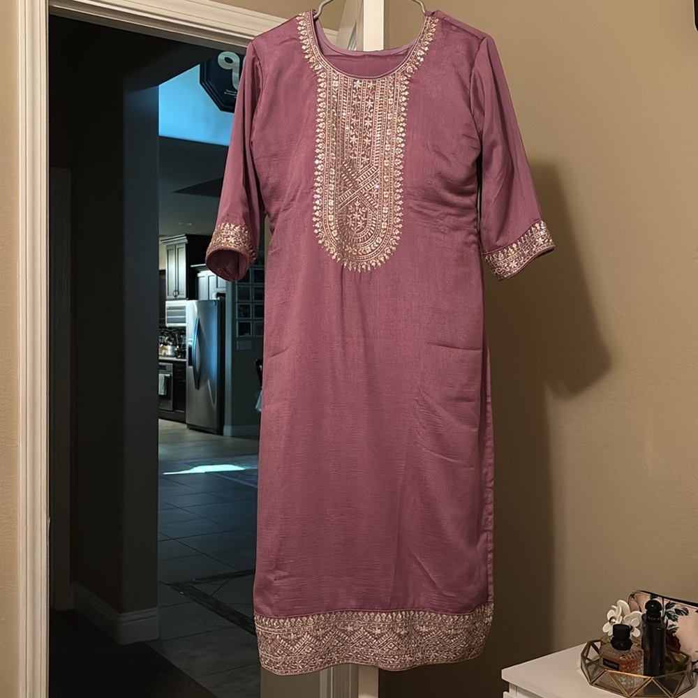 Lavender Silk Embroidered Palazzo Suit